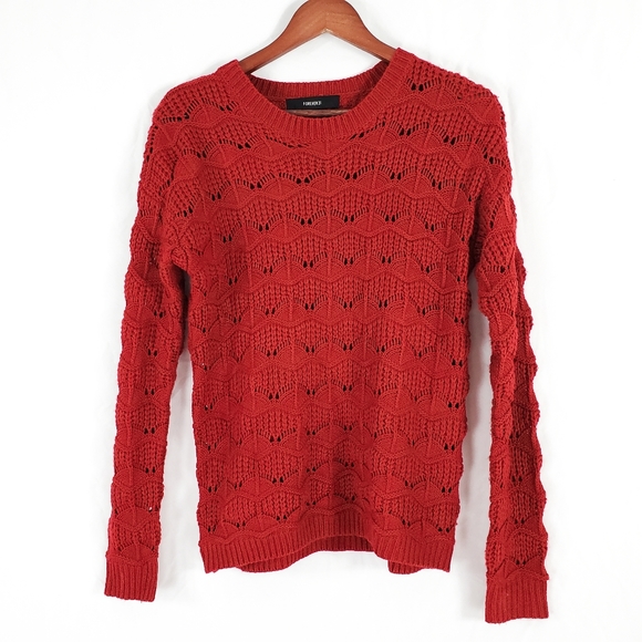 Forever 21 Red Crew Neck Open Weave Sweater - Picture 4 of 10
